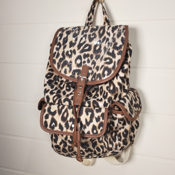 Handbags - Cheetah print sequin backpack